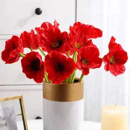 装飾的な花の花輪赤いポピー人工花本物のタッチPU装飾的な偽の花結婚休日のブライダルブーケホームパーティーDIY装飾230313