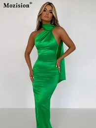 Casual Dresses Mozision Elegant Satin Backless Maxi Dress Women Gown Summer Halter Sleeveless Backless Bodycon Long Club Party Dress Vestido 230311