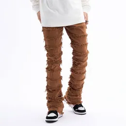 Jeans da uomo Harajuku Hip Hop Streetwear Nappa a righe Pantaloni larghi dritti sfilacciati Pantaloni casual in denim tinta unita maschili e femminili 230313