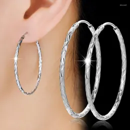 Hoopörhängen SA Silvere Women's Sterling Silver Luxury Jewelry Fashion Carving S925 randig stor