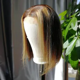 Podświetl kolor koronkowy przednia peruka 150% gęstość Brazylijska remy ludzkie peruki włosy częściowo blondynki krótki bob