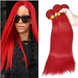Straight Human Hair Bundles #Red Color Peruvian Indian Malaysian Mongolian Brazilian Double Weft Virgin Hair Extensions Non Remy R354C
