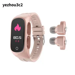 Yezhou2 Bluetooth inteligentna bransoletka opaska z douszami dousznymi 2-w-1 N8 TEART CHTWOD MONITORowanie Bluetooth wywołuwanie informacji