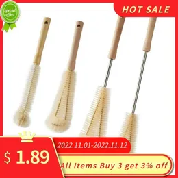 New Kitchen Cleaning Brush L-shaped Coffee Tea Glass Cup Baby Bottle Brush Hangable Wooden Handle Cleaner Gadgets