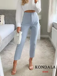 Womens Pants Capris KONDALA Women Light Blue Chic Fashion Office Wear Straight Pants Vintage High Waist Zipper Fly Female Trousers Fashion 2023 230313