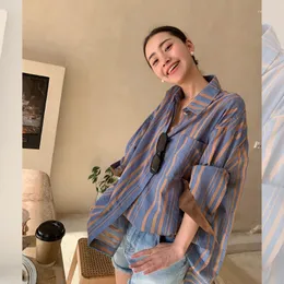 Women's Blouses Deeptown Women Striped Vintage Oversized Chic Elegant Youth Korean Style Patchwork Shirts Streetwear Ladies Fashion Tops