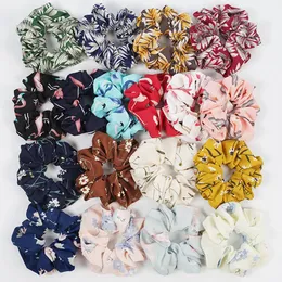 Cartoon Flower Printed Hair Rope Ribbon Ponytail Hair Tie Soft Silk Stretch Elastic Hair Bands Hair Ring Plaid Elegant Scrunchies Headdess 1911