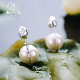 Stud lotus Spaß Real 925 Sterling Silber Ohrringe handgefertigt feiner Schmuck Blume Mutter von Perl Baumle für Frauen Brincoos 230313