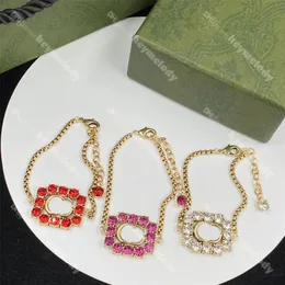 Trendige Diamant-Charm-Armbänder, rot-rosa Kristall-Armband, Designer-Kuba-Gliederarmband mit Box, Geburtstagsgeschenk, Jahrestag