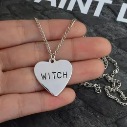 Pendant Necklaces Witch Heart Engraved Necklace Gothic Witchcraft Wiccan Halloween Goth Jewelry Women Girl Fashion Gifts For WitchesPendant