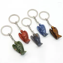 Keychains Natural Crystal Stone Keychain Söt ängelfigur Hängande charm Opal Cherry Quartz Lapis Key Ring för bilväska Tillbehör Lucky