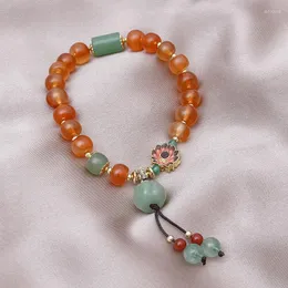 여성을위한 가닥 배럴 구슬 마노 팔찌 이송 연꽃 액세서리 chalcedony aventurine pumpkin 럭셔리 쥬얼리