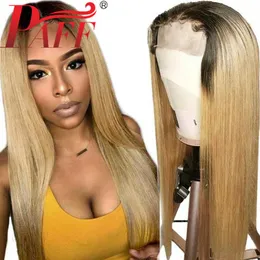 Paff Ombre Straight Lace Front Human Hair Wig Highlights Honey Blonde 13x4 Remy Brazilian 레이스 정면 가발 흑인 여성 178m