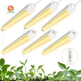 T8 LED Grow Light, Luminária de 4 pés de 4 pés, 40W, 1400W equivalente, espectro completo, design vinculado com tempo, lâmpada de cultivo integrada T8, 6 pacote de 6 pacote