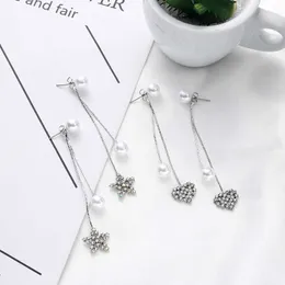 Dangle Chandelier Pearl Love Tassel Earrings Korean Fashion Shiny Crystal Star Pendant Personality Student Earrings Female Earrings G230313