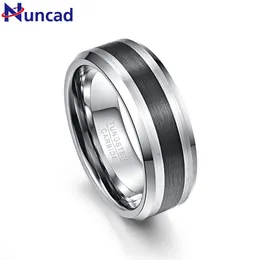 Eheringe NUNCAD Wolframkarbid-Ring, 8 mm, Herrenring, gebürstete Oberfläche und schwarze abgeschrägte Kante in der Mitte, Größe 5 bis 14, Ehering, Verlobungsring 230313