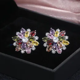 Stud Earrings Modyle Colorful Flower For Women Luxury Bohemia Crystal Floral Pattern Earring Elegant Banquet Jewelry