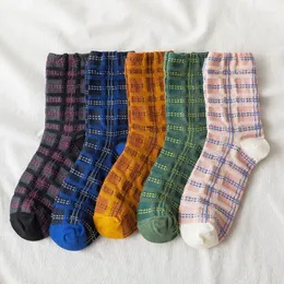 Yishine Damen-Socken, 10 Paar, Retro-Plaid-Muster, modisch, lässig, Baumwolle, für Mädchen, für das tägliche Kleid