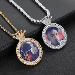Hip Hop Custom Crown Photo Pendant Necklace Bling Women Men Lover Gift