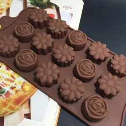 Cake Tools 1PCS Silicone Flower Rose Chocolate Soap Mould Ice Tray Bakeware S006