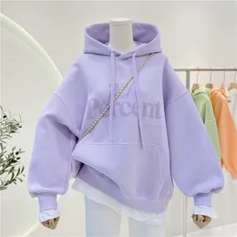 Kadın Hoodies Tişörtü Sonbahar Kış Sıcak Kalın Ekleme Mektup Baskı Kore Basit Cep Üst Gevşek Kazak 230313 Tops