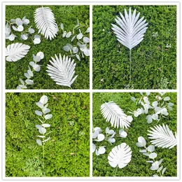 장식용 꽃 루안키 5pcs 인공 실버 거북이 열대 야자 잎 웨딩 생일 파티 홈 장식을위한 실크 식물