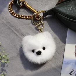 BONITO REAL Real genuíno cachorro de cachorro Puppy Pompom Ball Bola Charm Chaves Pingente Kids Toy Gream