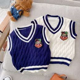 Weste 0 5 Jahre Kleinkind Kinder Jungen Mädchen Strickwaren V-Ausschnitt Pullover Weste Stricken Outwear Pullover Tops Herbst Kleidung 230313