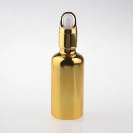 Förvaringsflaskor tomma 50 ml runda guld- och silverglasdroppflaska med pipett