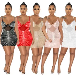 Kadınlar Sıradan Elbiseler Seksi Mesh Rhinestone Büro Bodycon Yaz Kadınlar Saf Kristal Parti Elbiseleri Elmaslar Rhinestone Elbise Vücut Çarşamba