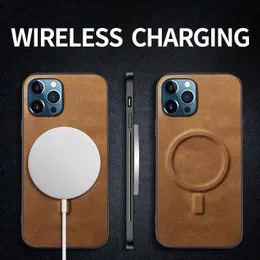 Caso de couro de luxo para iPhone 14 13 12 11 Pro Max Magnetic Magsafe Charging sem fio Charging à prova de choque Silicone Capp