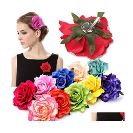 Jóias rosa rosa flor artificial broche de noiva festas de casamento de cabelo feminino clipes de cabelos acessórios para meninas do festival Droga Drop Dhow8