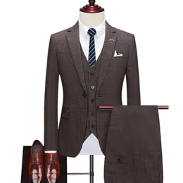 Men's Suits Blazers Suit Coat Vest Pants 3 Pcs Set Men's Casual Boutique Business Retro British Style Plaid Blazers Jacket Trousers Waistcoat 230313