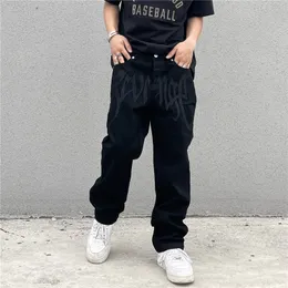 Calça masculina y2k coreano moda masculina negra streetwear bordou -se as calças de jeans casuais de baixo aumento calça de jeans de hip hop