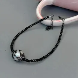 Strand y.yying natuurlijke zwarte spinel gefacetteerd gekweekte witte keshi parel kristal pave armband edelsteen sieraden