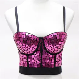 Women's Tanks 2023 Women Sexy Rave Outfit Corset Blue Rose Red Sequin Glitter Crop Top Strass Goth Festival Clothing Drop