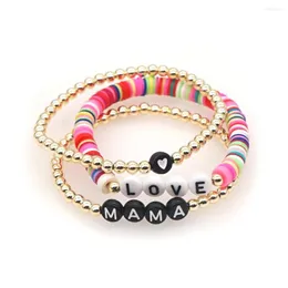 Strand Go2Boho 3pcs colorido Heishi Bracelet Polymer Clay Gold Color Beads Jewelry for Women Heart Love Mama Letter Bracelets Al por mayor