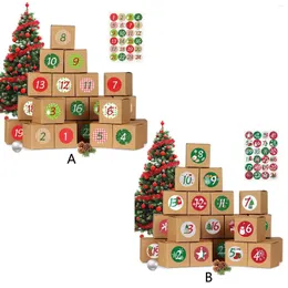 Confezione regalo 24 pezzi / set Scatole per albero di Natale con etichette Adesivi sigillanti Scatola Kraft per la decorazione natalizia di dessert per feste