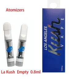 LA KUSH White Empty 0.8ml Atomizers Ceramic Cartridge Glass Tank Thick Oil Dab Pen Wax Vaporizer Carts 510 Thread In Stock