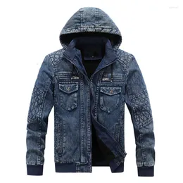 Männer Jacken 2023 Männer Mit Kapuze Fleece Denim Jakets Herbst Winter Mäntel Jean Mode Outwear Casual XL-4XL