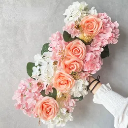 Dekoracyjne kwiaty wieńce różowe sztuczne rzędu kwiatów symulacja jedwabne kwiaty gotowe ślubne droga ołów