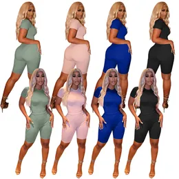 YENI Tasarımcı Yaz Eşofman Kadın Kıyafetleri İki 2 Parça Set Kısa Kollu Bodysuits ve Şort Eşofman Katı Spor Jogging Yapan Takım Elbise Toptan Giyim 9456