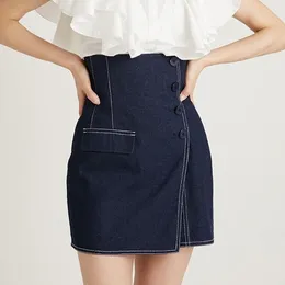 Kjolar neploe ankomst japansk mujer faldas sommar slits denim kjol hög midje knapp smal culottes solid mode mini jupes 230313