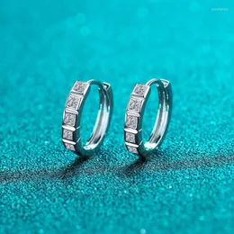 Kolczyki obręcze Uśmiech Miłość 925 Srebrna damska Half Circle Square Diamond Mullite Ear Button Prosty imprezowy prezent E128