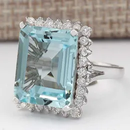 Ring Solitare Hoyon 14K Color de oro Natural Blue Topaz Stone Sapphire Anillo para mujeres Gémicas de cristal Joya de boda Joya gratis Z0313