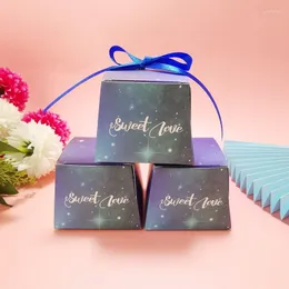 Wrap Prezent 100pcs European Gwiare Nieba niebieskie sześciokątne ślub Favors Bomboniera Candy Boxes