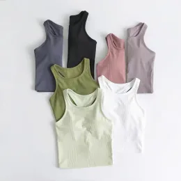 Lu Tank Top Slim Fit Sleeveless Yoga Outfits Shirt Brushed Women 운동 스포츠 패딩 브라