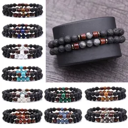 Strand 2pcs/set Wooden Charms Lava Stone Bracelet Homme Bead Tibetan Buddha Chakra Diffuser Bracelets Men Jewelry Gifts