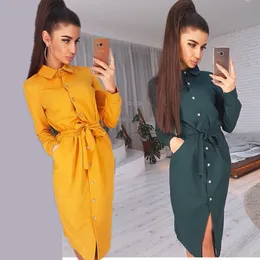 Casual Dresses Lady Office Dress Autumn Long Sleeve Shirt Dress Fashion Turn-Down Collar Single-Breasted Party Dresses Casual Vestido 230313