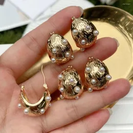 Hoop Earrings 5Pairs Trendy Fresh Water Pearl Earring 18k Gold Plated Brass Half Ball Engagement Wedding Accessories